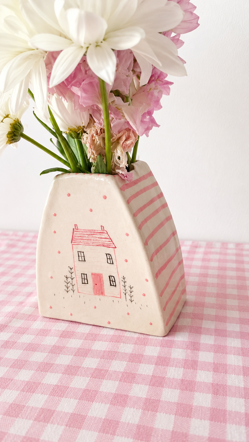 Pink house vase