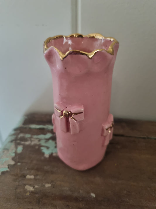 Pink and gold bow vases